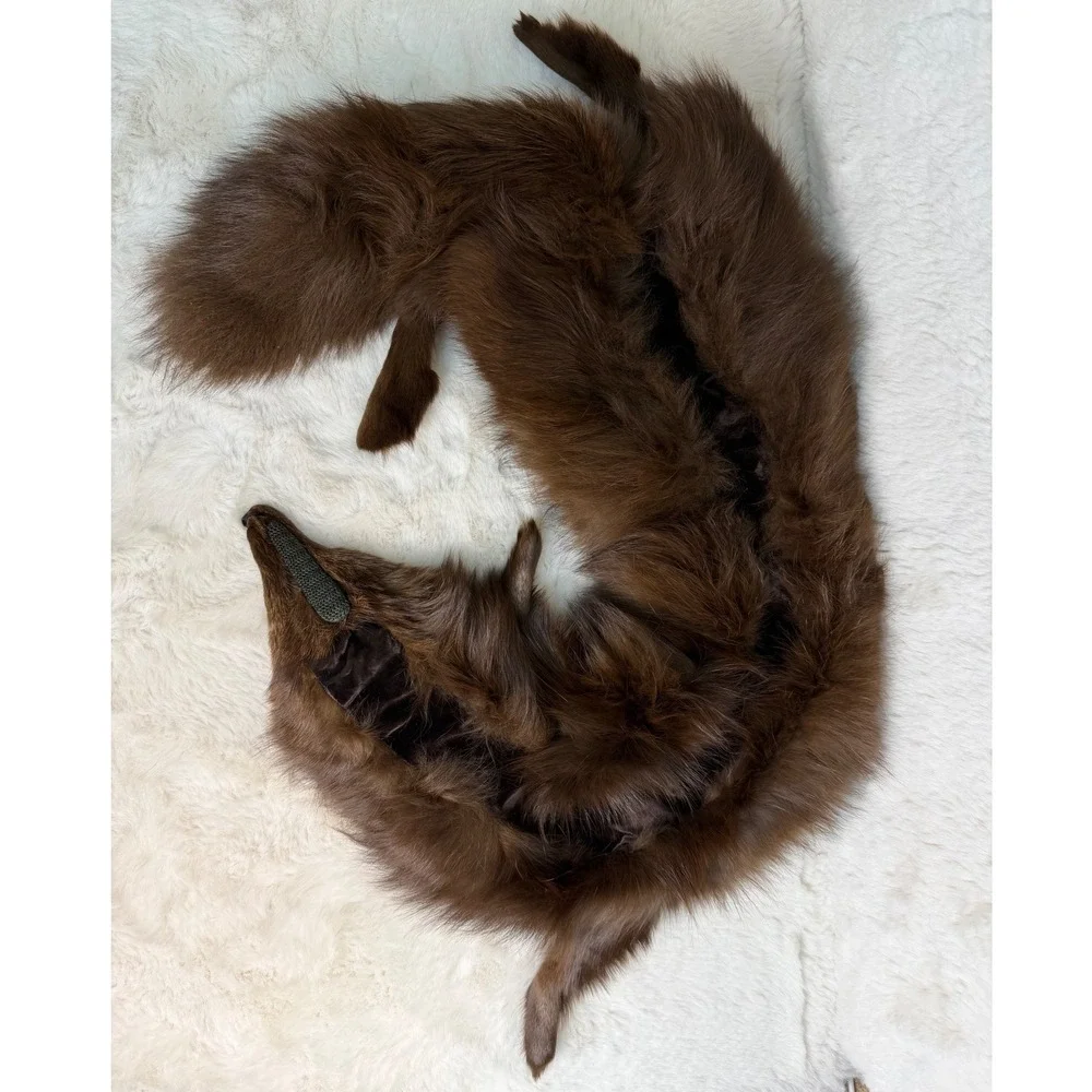Vintage Whiskey Brown Wild Fox Fur Full Body Stole Wrap Satin lined 47 Inches